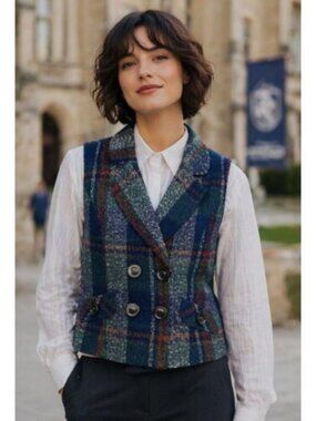Cabi Double Breasted Tartan Vest Women's M Wool Blend Lined Academia Preppy #908